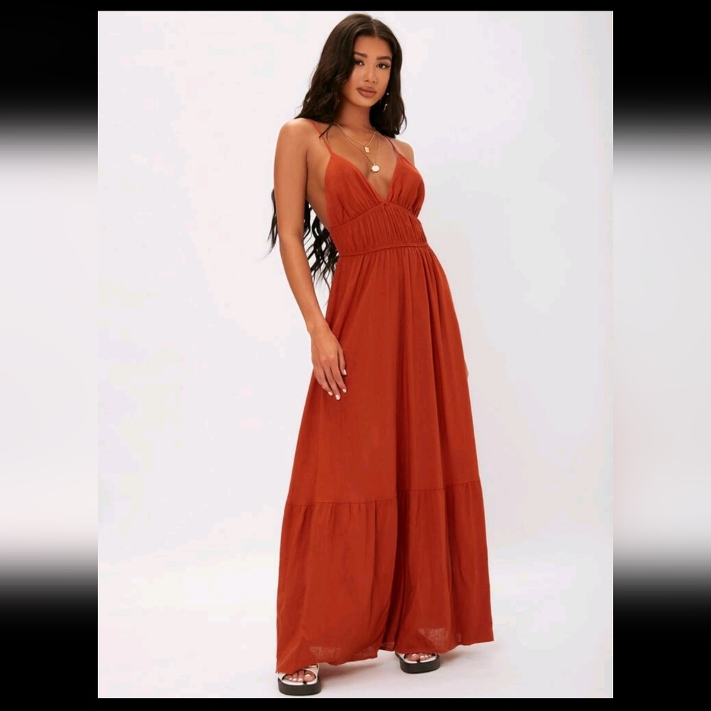 Shein Rust Colored Linen Blend Dress